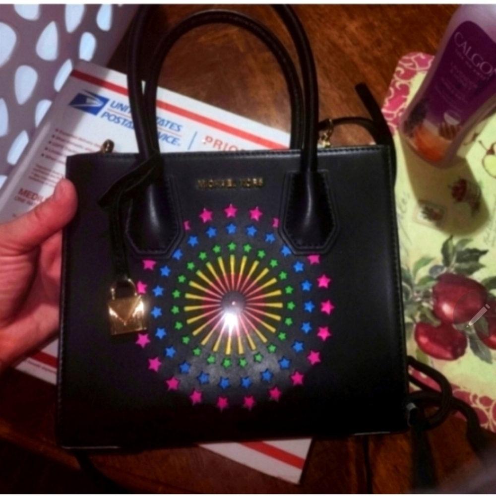 Michael Kors Black Tote with Colorful Starburst Design - Picture 2 of 6